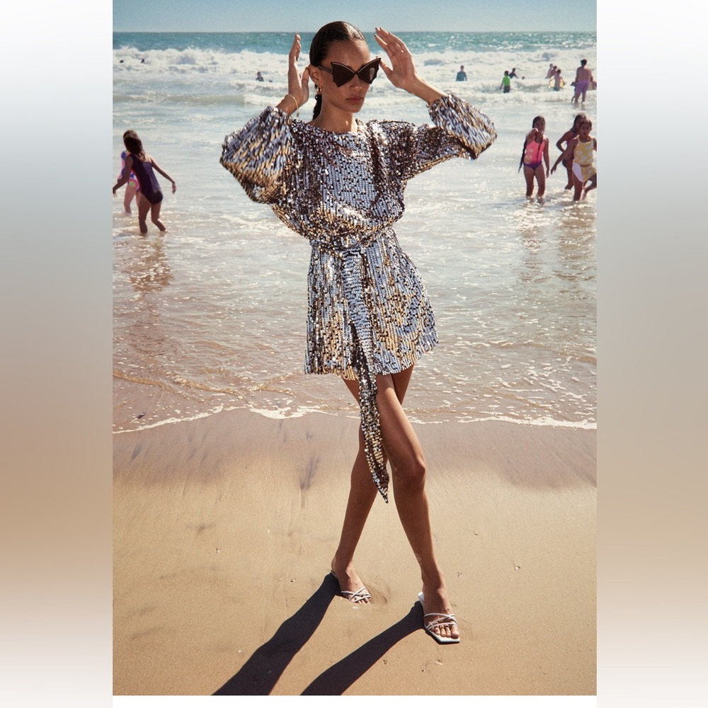 Zara Sequin Dress Silver/Black XS $69.90